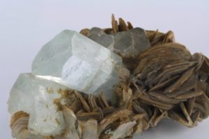 natural aquamarine crystals on mica from Pakistan