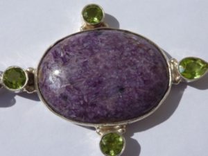 jewel with charoite and peridot