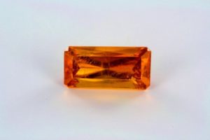 emerald cut clinohumite from Tajikistan