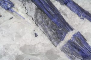 detail of  blue dumortierite crystals from Sahatany in Madagascar