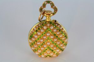 watch adorned with demantoid garnets and pearls