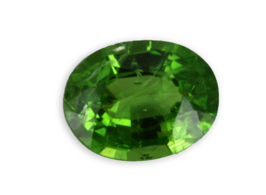 Andraditgranatkristall der Demantoidart aus Russland - Ovalschliff