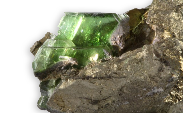 green ludlamite crystal from Salsigne in France