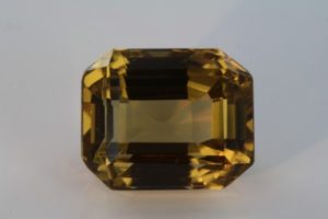 yellow sinhalite from Sri Lanka emerald cut