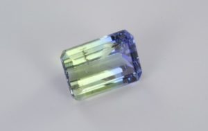 two-coloured zoisite from Tanzania emerald cut